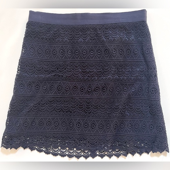 Ann Taylor Loft Lace Crochet Eyelet Pencil Skirt in Navy Blue Size 8 - Picture 2 of 8